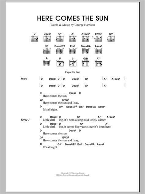 Here Comes The Sun by Travis - Guitar Chords/Lyrics - Guitar Instructor