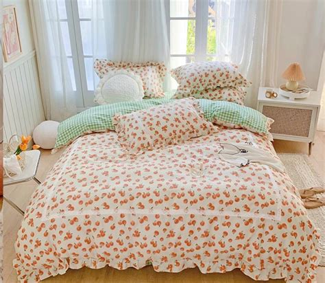 Summer Duvet Cover Set Fresh Floral Bedding Set Ruffles Cute - Etsy