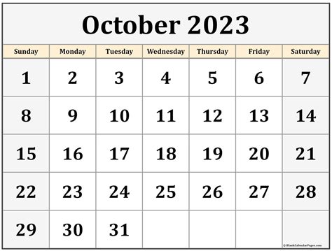 October 2023 Printable Calendar