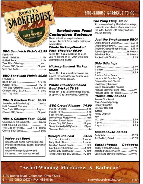 Smokehouse Brewing Company | Smokehouse, Smokehouse bbq, Bbq menu