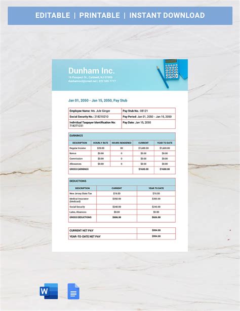 Basic Payslip Template - Google Docs, Word | Template.net