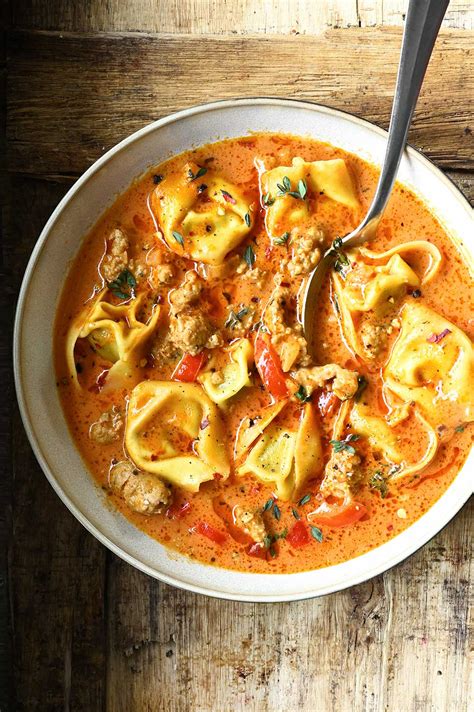 Creamy Tortellini Soup with Sausage - Serving Dumplings