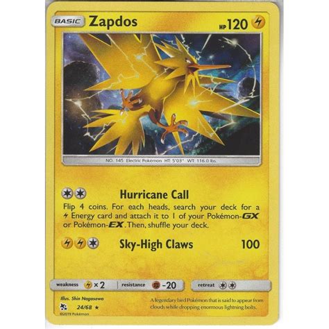 Pokemon Trading Card Game 24/68 Zapdos : Rare Holo : Hidden Fates ...