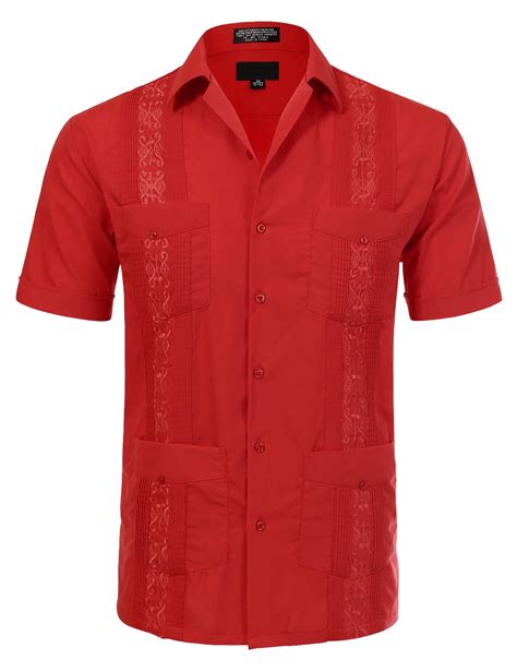 Allsense Men's Short Sleeve Cuban Guayabera Color Collared Shirts Party ...