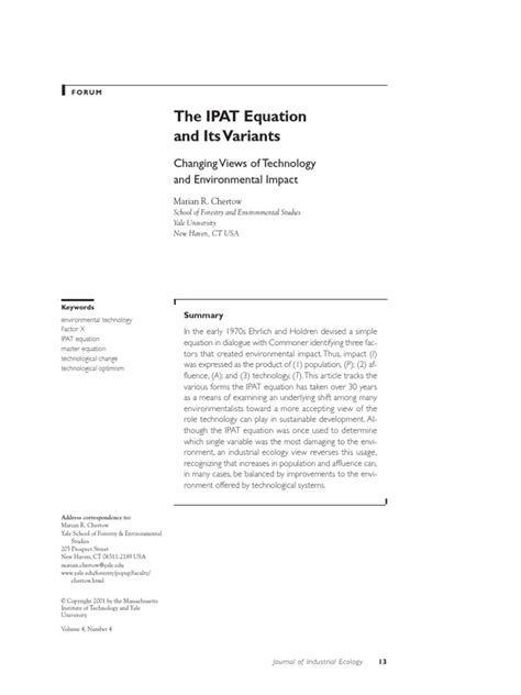 Chertow IPAT equation and its variants.pdf | Economic Growth ...