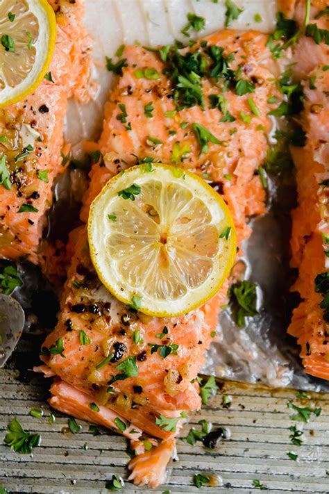 Sheet Pan Baked Steelhead or Salmon - This Lemon Garlic Butter ...