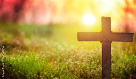 Holy wooden cross on nature background Stock Photo | Adobe Stock