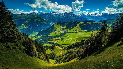 Landscape Of Mountain Green Hills Under Cloudy Blue Sky 4K HD Nature ...