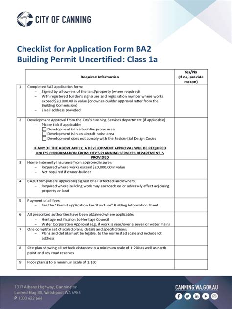 Fillable Online Building Fact Sheet: Class 1a Certified - Form BA1 and ...