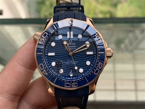 VS Factory Replica Omega Seamaster Diver 300m Blue Full Rose Gold Watch ...