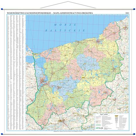 Województwo zachodniopomorskie mapa ścienna 1:200 000, 128x127 cm