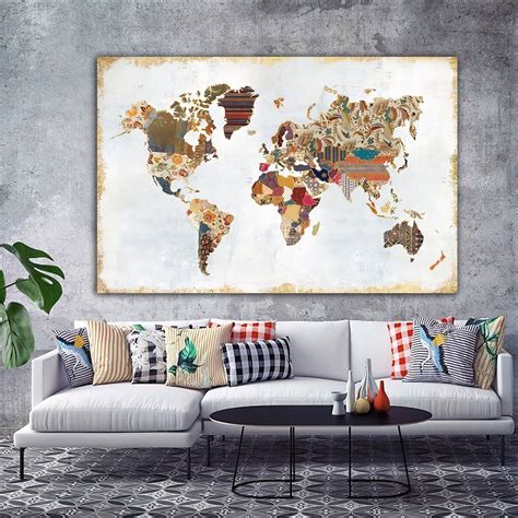 Colorful World Map Canvas Painting, Map Wall Decor, Countrie | Inspire ...