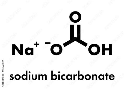 Sodium bicarbonate (baking soda), chemical structure. Skeletal formula ...