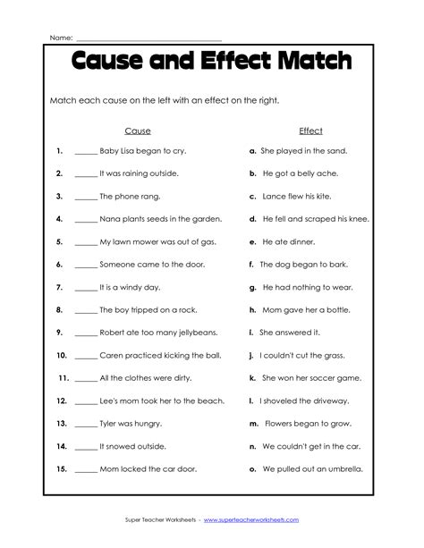 Free Cause And Effect Worksheets