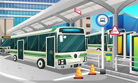 Premium Vector | Bus station in the modern city