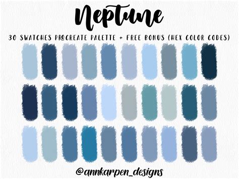 Neptune Procreate Palette, 30 HEX Color Codes, Instant Digital Download ...