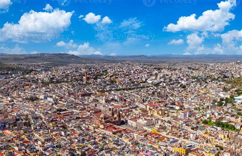 Mexico, panoramic bird eye view of skyline of Zacatecas historic city ...