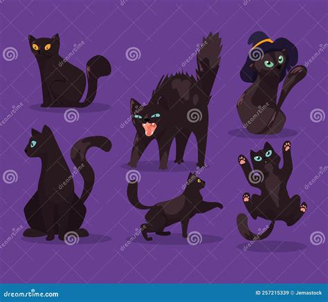 Six black cats mascots stock vector. Illustration of figures - 257215339