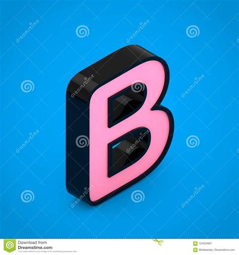 Black Letter B Uppercase with Pink Neon Light Isolated on Blue ...