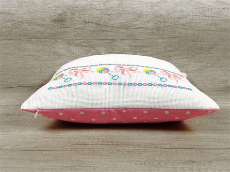 Baby Birth Stats Embroidered PILLOW COVER Pink Personalized - Etsy