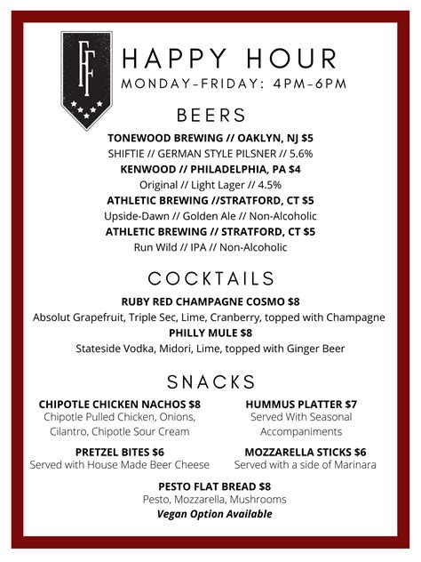 New Happy Hour Menu — Founding Fathers Sports Bar