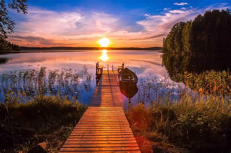 Amazing sunset, lake, rural, amazing, pier, sunset, bonito, sky ...