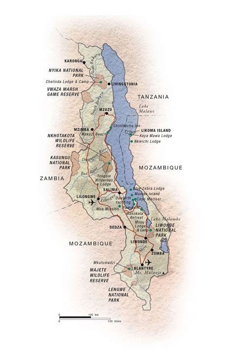 Detailed national parks map of Malawi | Malawi | Africa | Mapsland ...