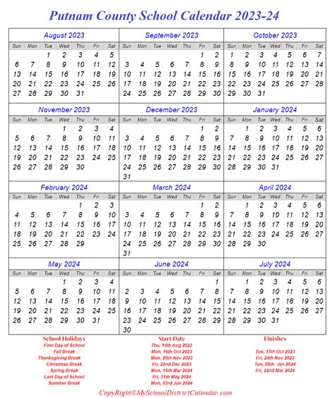 Putnam County School Calendar 2023-2024 - My School District Calendar