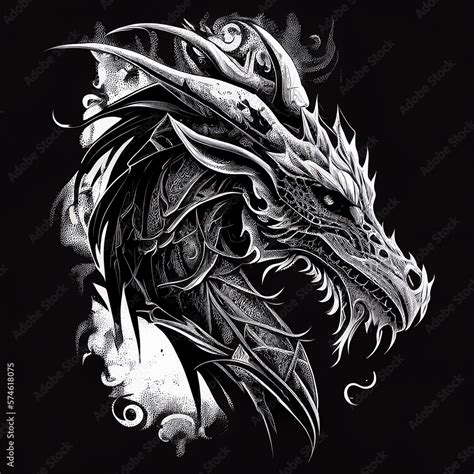 Dragon Tattoo Isolated, tribal wyvern silhouette, Black White Dragon ...