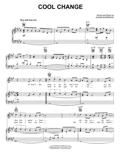 Cool Change Sheet Music | Little River Band | Piano, Vocal & Guitar ...