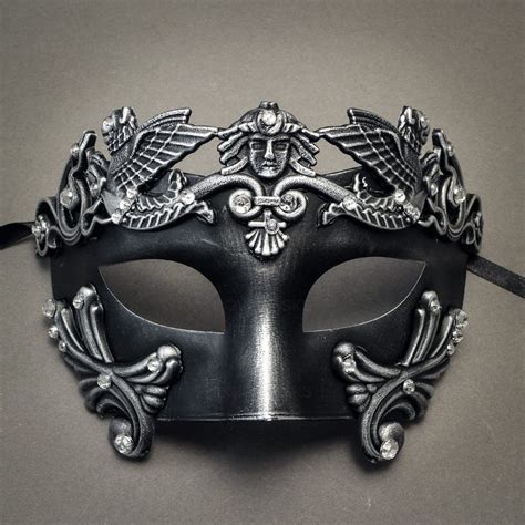 Roman Greek Emperor Masquerade Venetian Mask-Black Silver