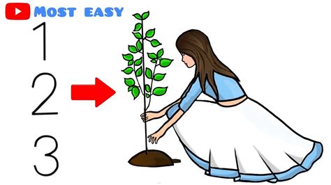 world Environment Day drawing | How to draw a girl planting tree ...