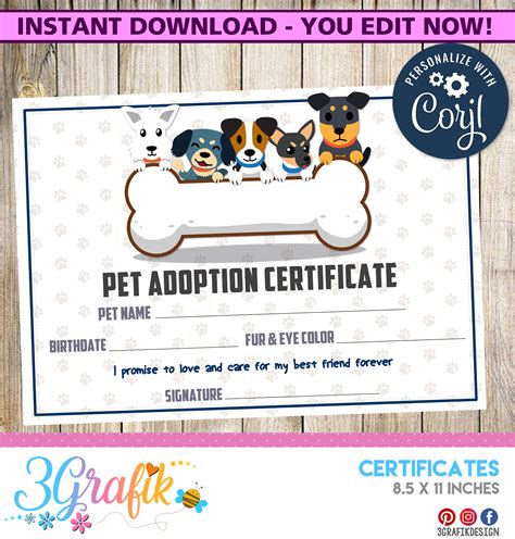 Pet Adoption – Digital Template Certificate - 3Grafik