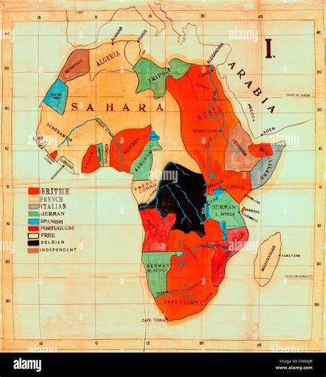 Map of Africa showing European colonies and independent countries in ...