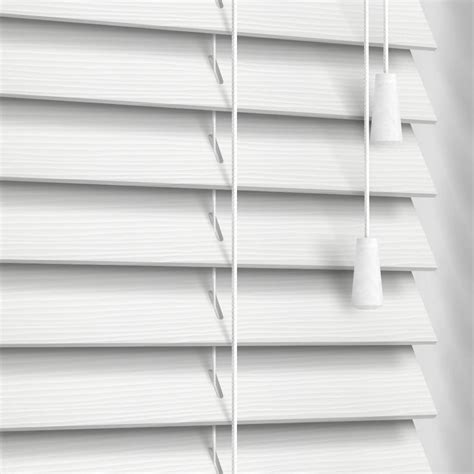 True White Textured Faux Wood Venetian Blinds, 35mm Made to Measure