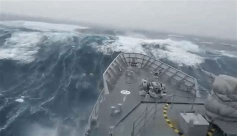 Watch This Navy Ship Take on a Truly Gigantic Wave | Giant waves, Navy ...