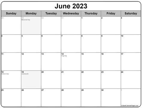 June 2023 with holidays calendar