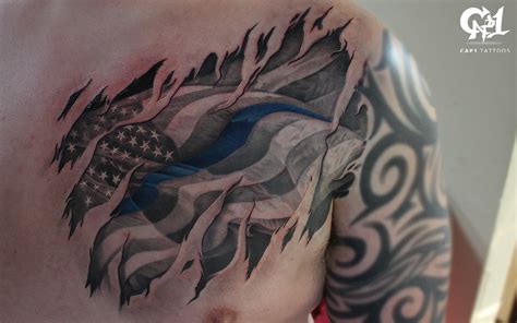 Dark Age Tattoo Studio : Tattoos : Capone : American Flag Back the Blue ...