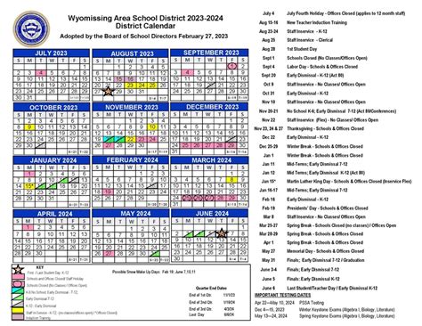 2023-2024 District Calendar - Wyomissing Area School District