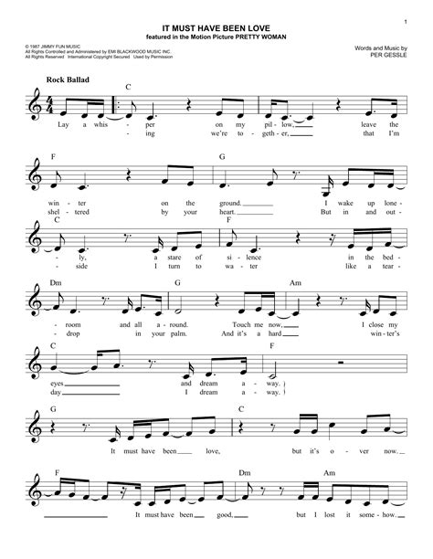 Roxette - It Must Have Been Love sheet music