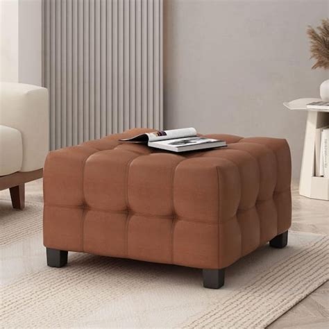 Noble House Berkamn Cognac Brown Tufted Faux Leather Ottoman 108204 ...