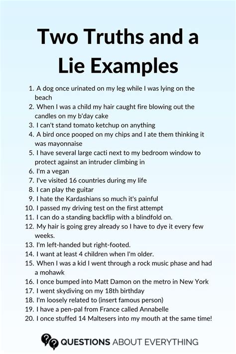 Two Truths And A Lie Ideas