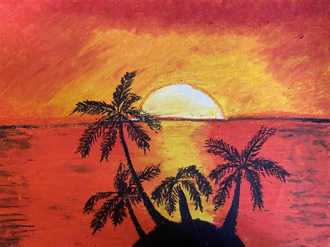 Sunset in Oil Pastel in A4 : r/Oilpastel