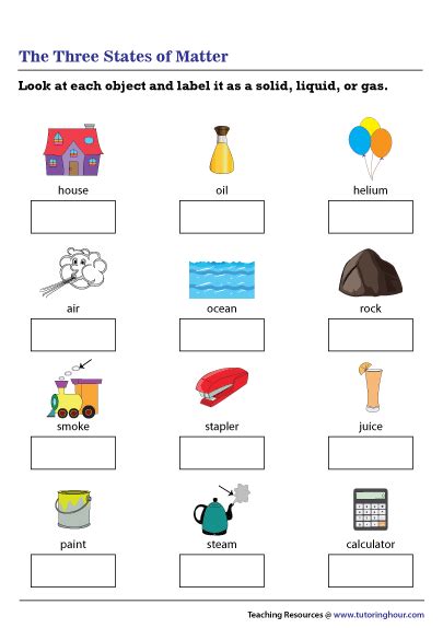 Identifying Three States of Matter Worksheet