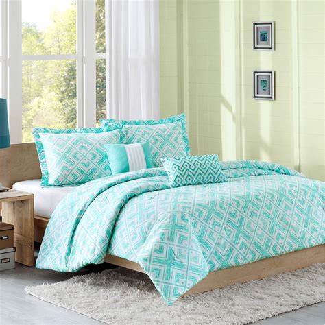 Intelligent Designer Comforters Light Teal White Geometric Squares ...