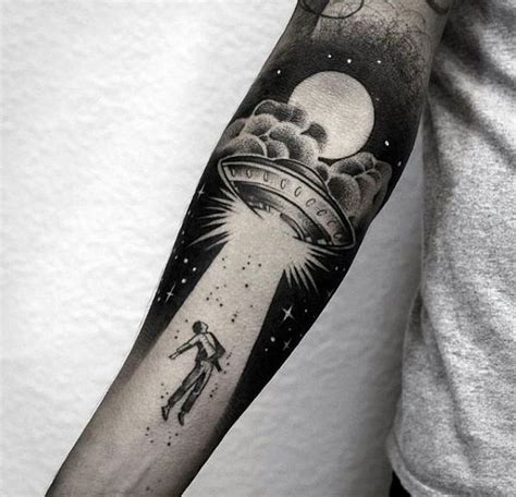 Alien Abduction Forearm Sleeve Tattoo