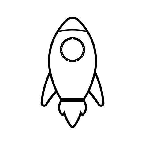 Outline Rocket Vector Icon Clipart with Fire. Isolated on white ...