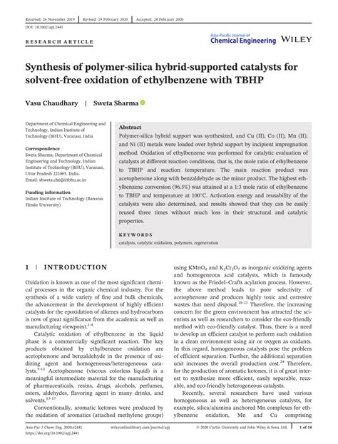 (PDF) Synthesis of polymer‐silica hybrid‐supported catalysts for ...