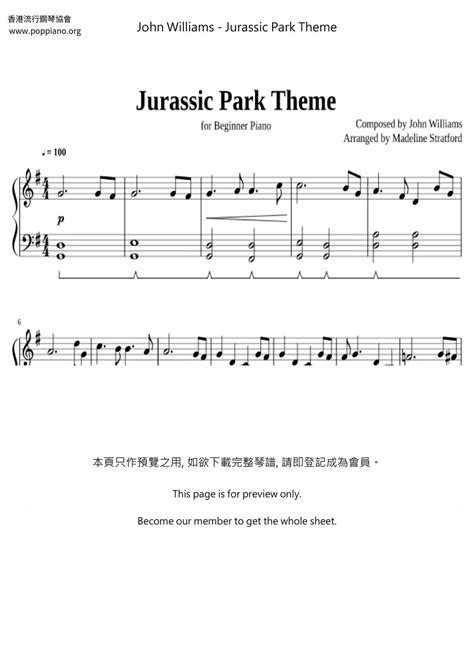 Michael Sweeney Theme From Jurassic Park Piano Sheet Music Notes ...