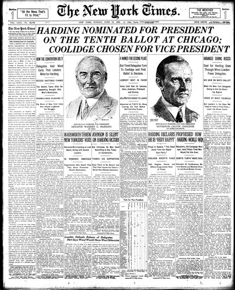 [June 13, 1920] Today's New York Times front page. : r/100yearsago